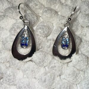 Main Street Blue Ombré Crystal Teardrop Earrings - Silver Tone Dangle